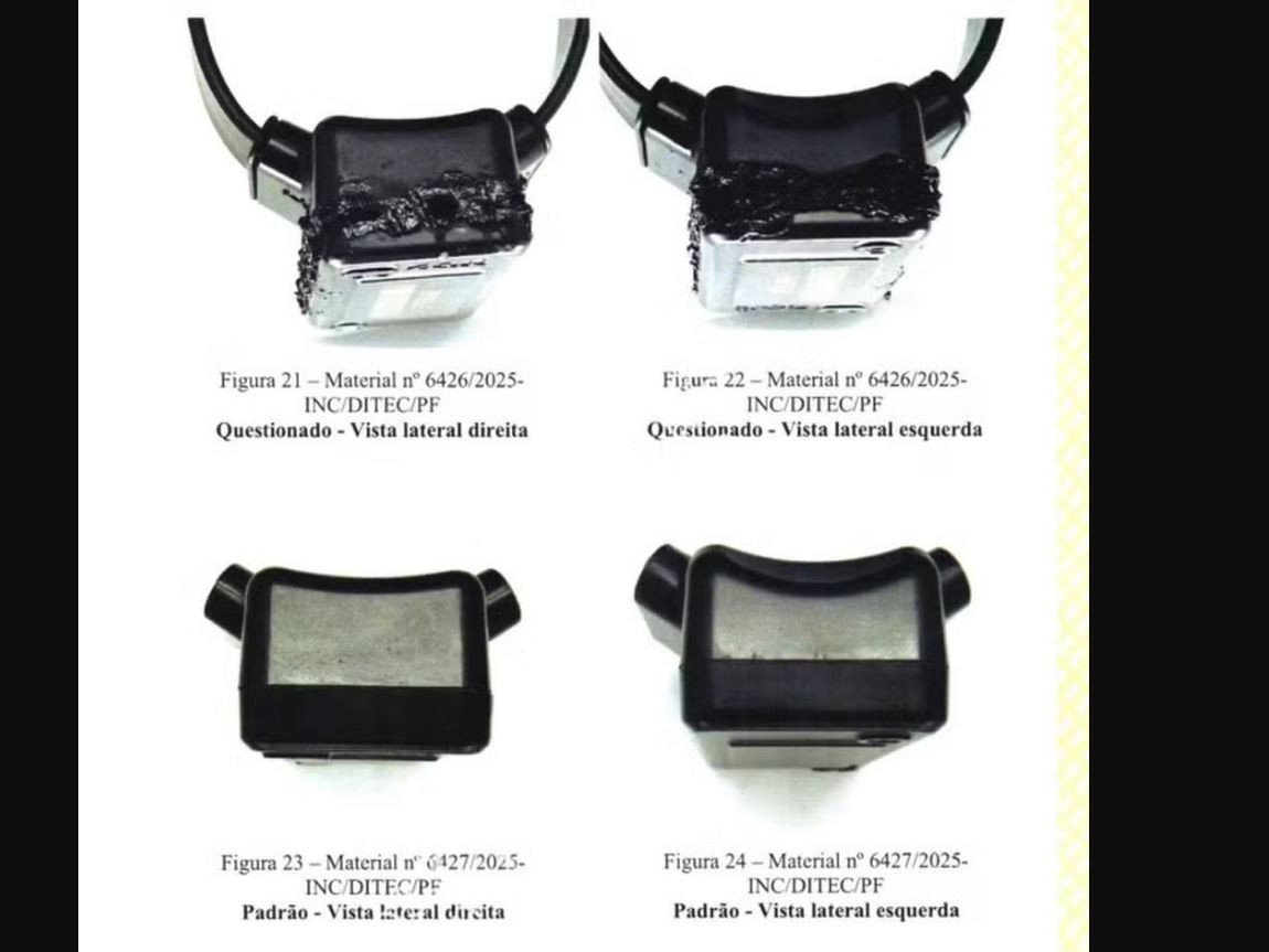 Perícia da PF em tornozeleira de Bolsonaro  Foto: PF/Reprodução