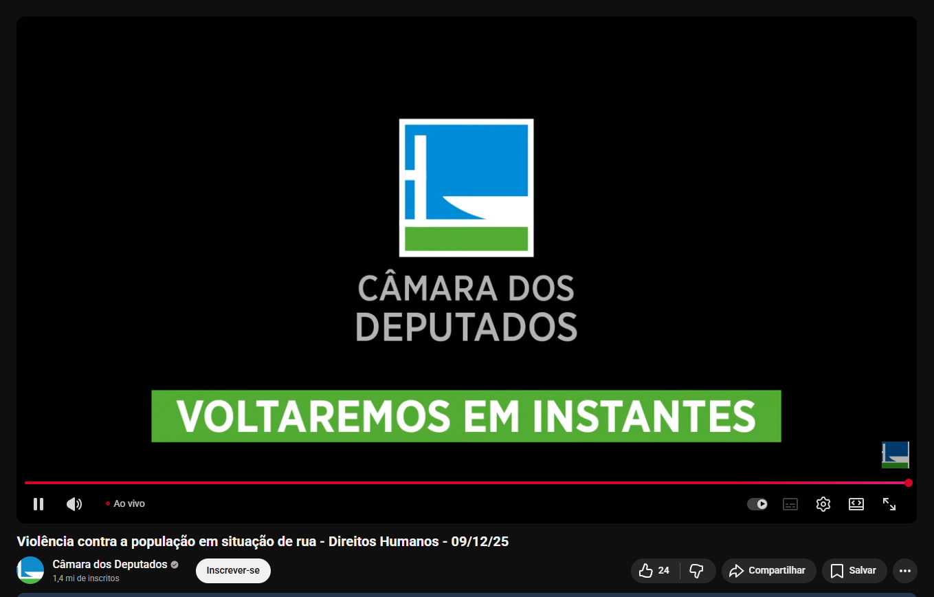 Ao vivo no Youtube da Câmara dos Deputados também foi suspenso.